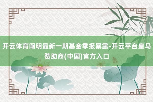 开云体育阐明最新一期基金季报暴露-开云平台皇马赞助商(中国)官方入口